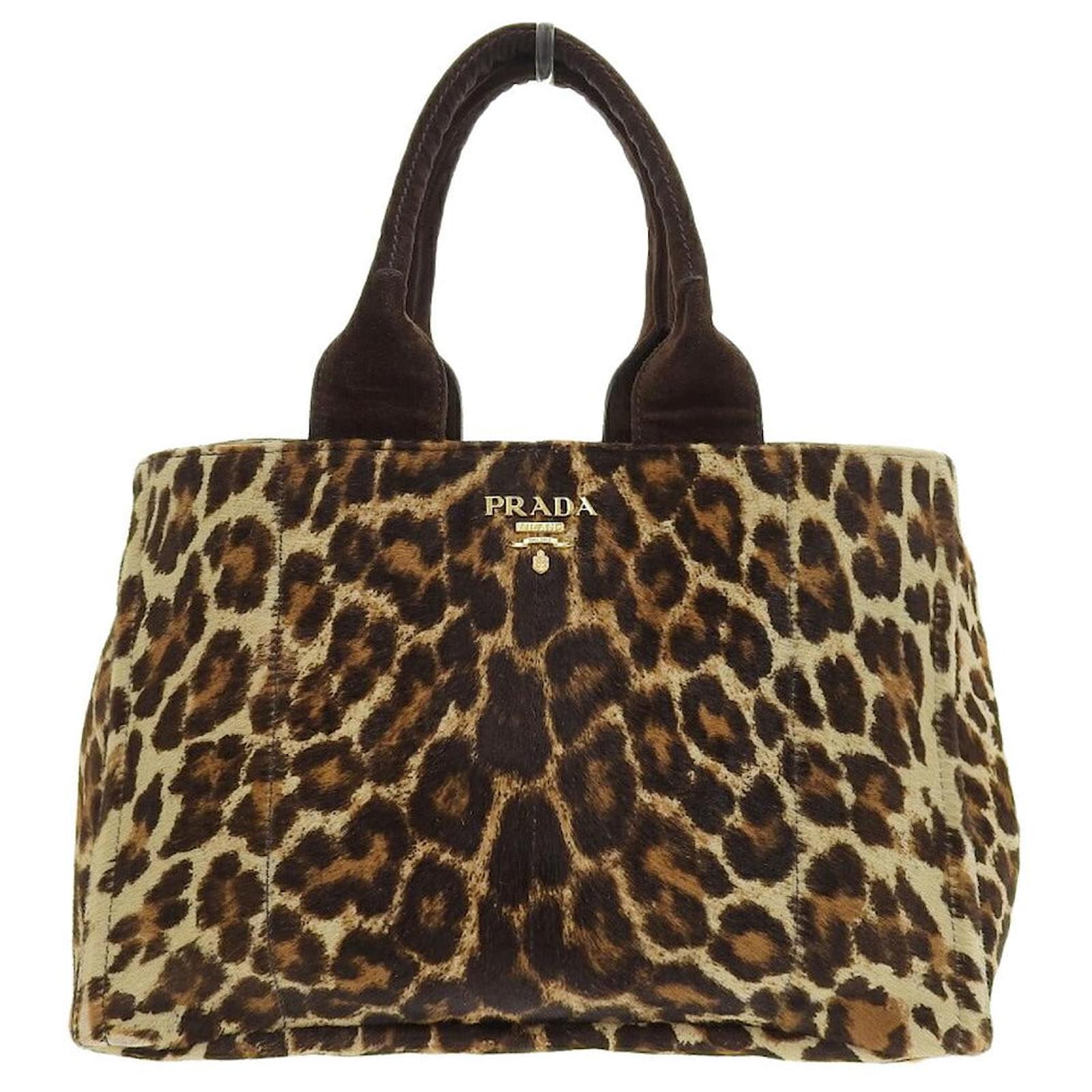 Tote Sac fourre-tout en toile imprimé léopard Prada Cuir Marron