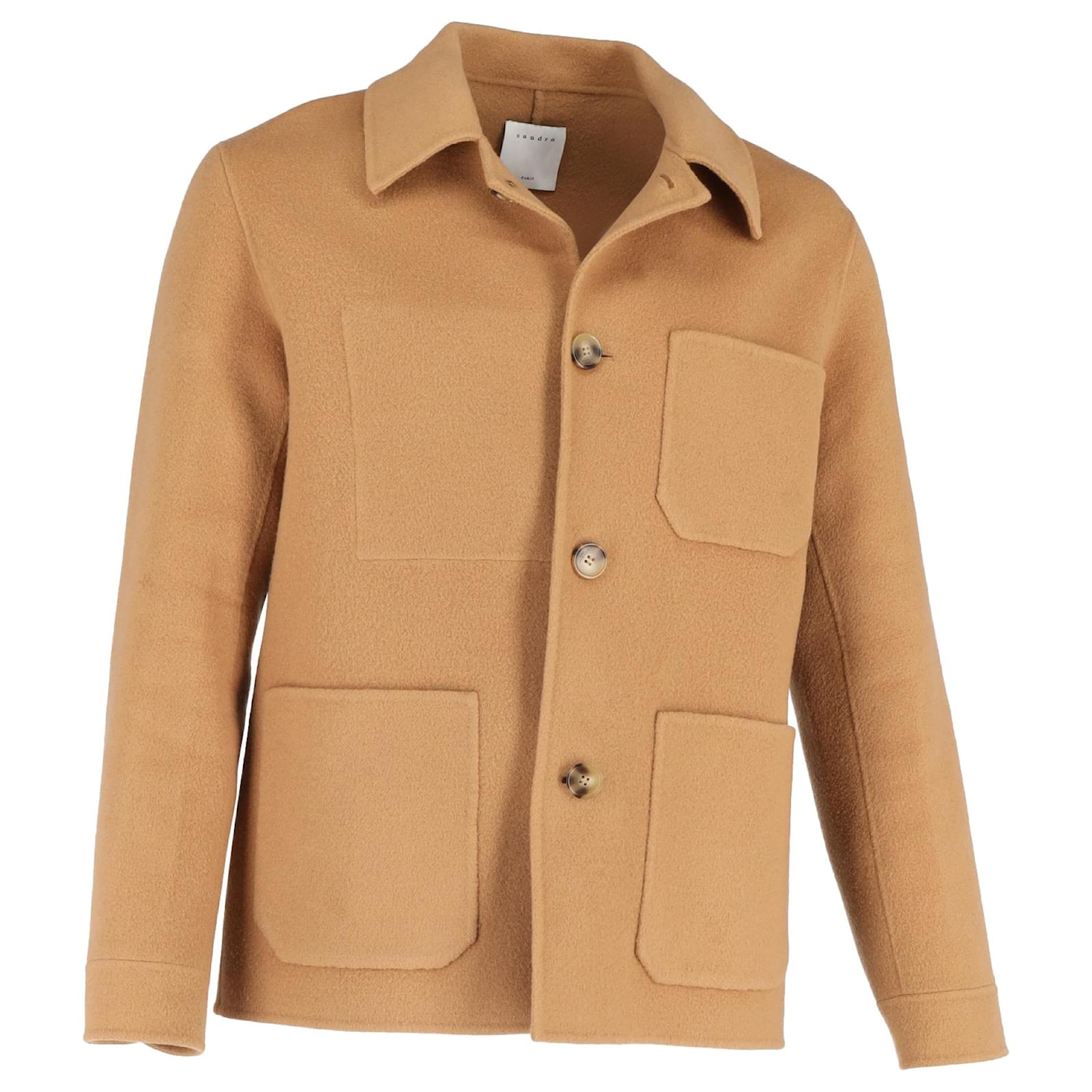 Sandro Paris Buttoned Jacket with Pockets in Brown Wool ref