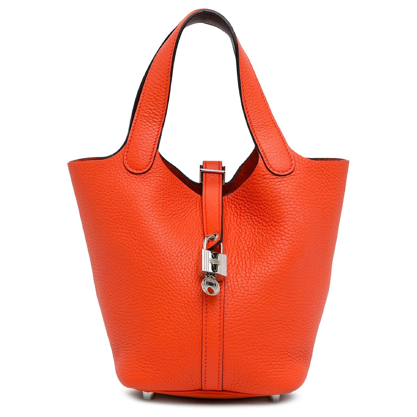 Hermès Orange Clemence Picotin Lock 18 Leather Pony-style calfskin ref ...