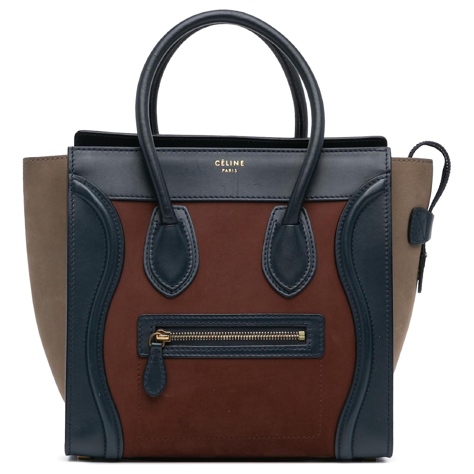 Large Brown Tote with Tri-Color Pockets