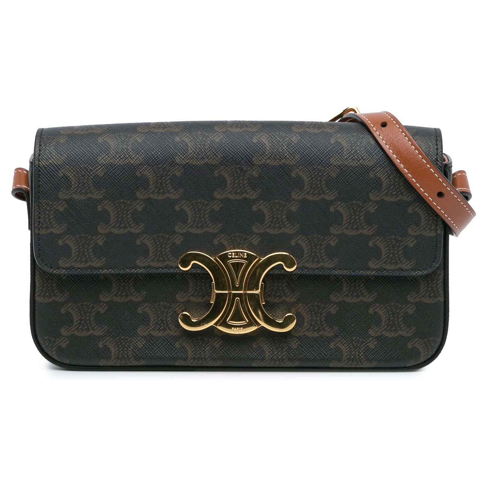 Céline Celine Brown Triomphe Coated Canvas Claude Shoulder Bag Cloth ...