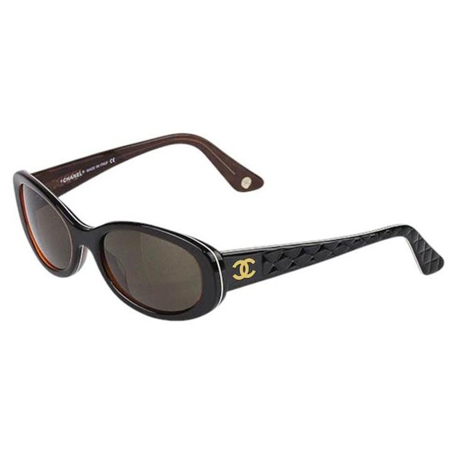 Chanel Black Brown Gold Quilted CC Logo Sunglasses 5023 Golden