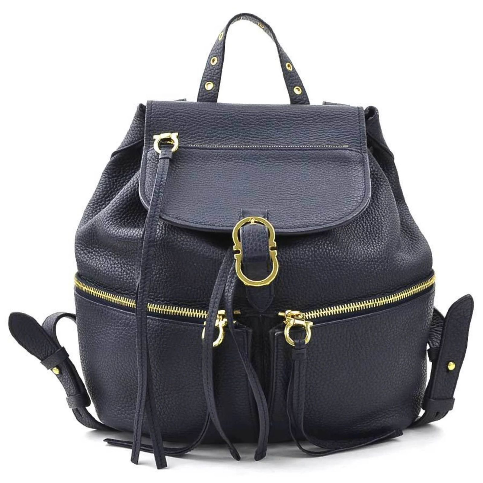 Salvatore Ferragamo Navy Leather Backpack Navy blue ref  display picture 3