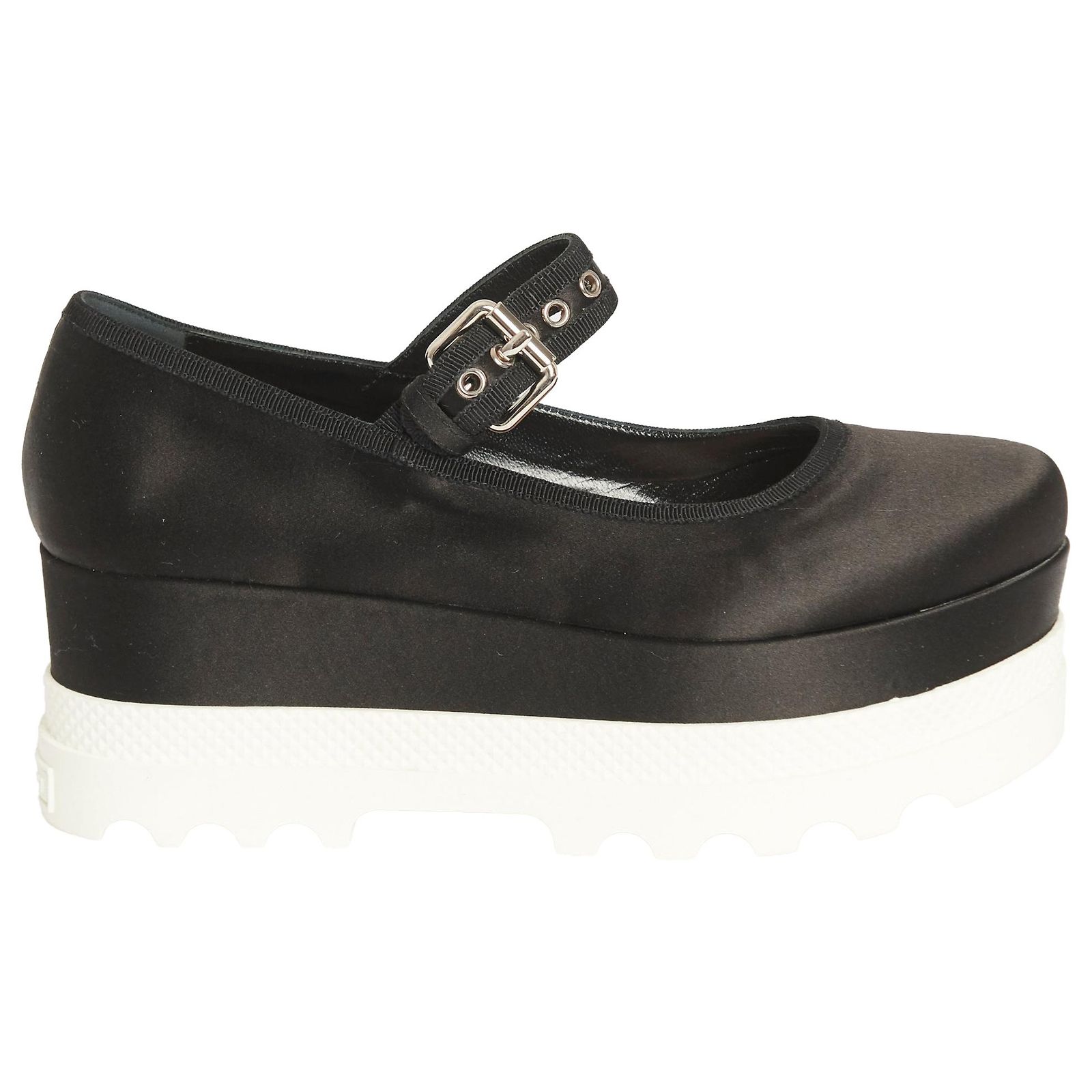 Miu Miu 2017 Black Satin Preowned Flatform Mary Jane Ballet Pumps ref ...