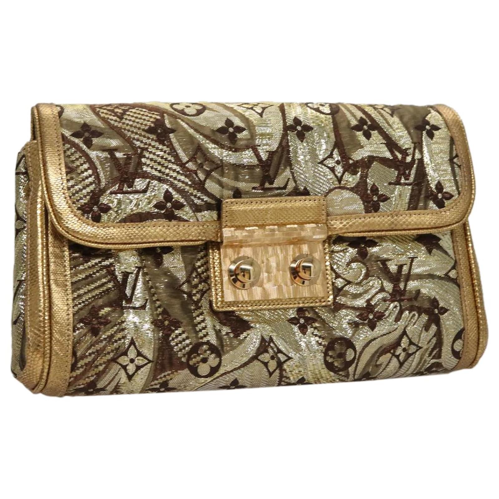 LOUIS VUITTON Monogram Brocade Tari Clutch Bag Gold M93142 LV Auth