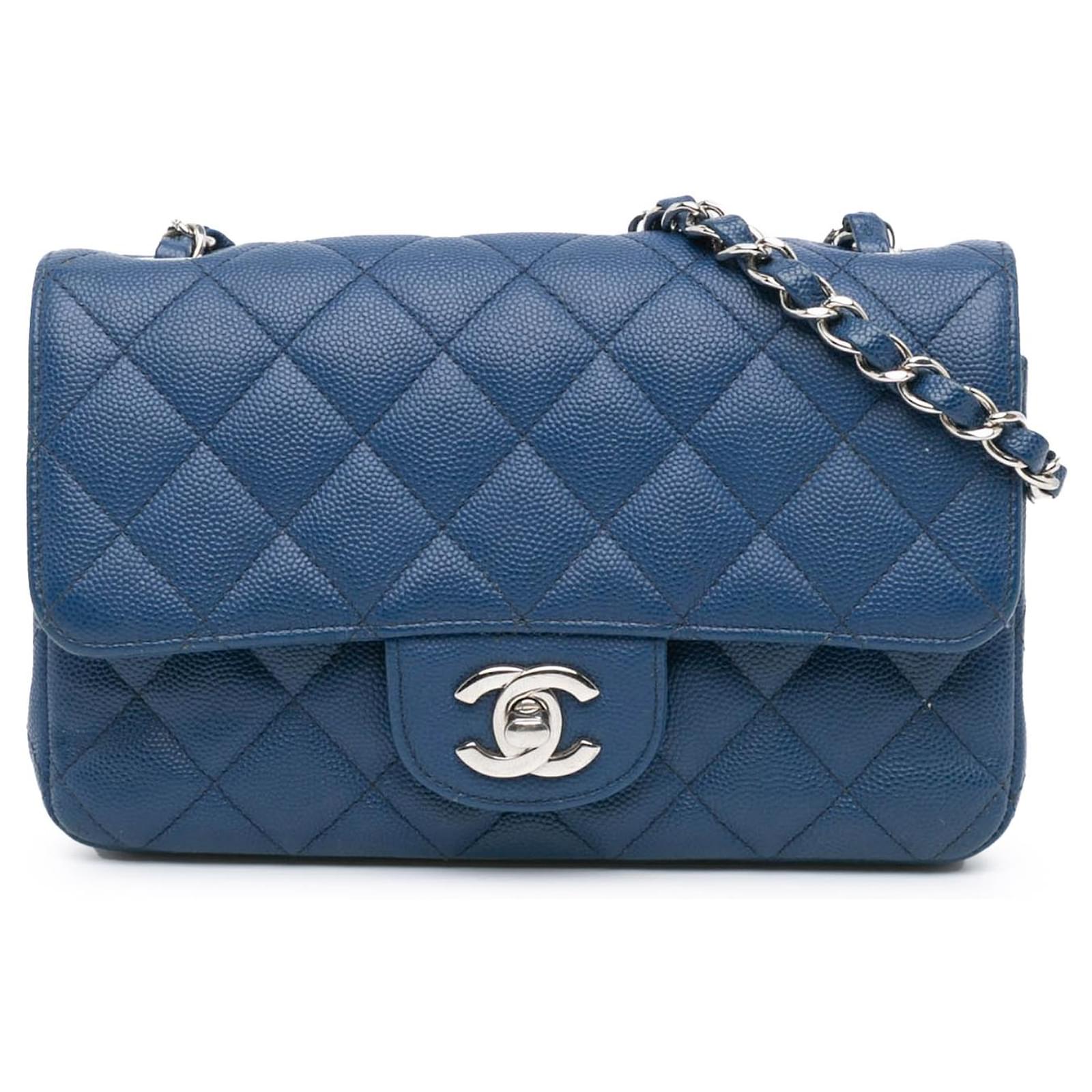 Chanel Blue Mini Rectangular Classic Caviar Single Flap Leather ref ...