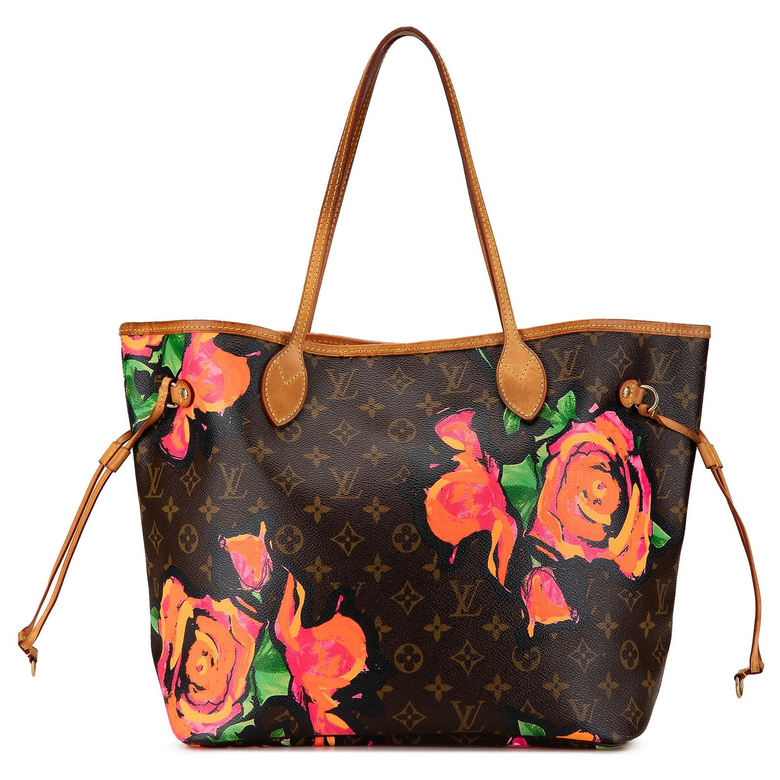 Louis Vuitton Brown Monogram Roses Neverfull MM Leather Cloth ref ...