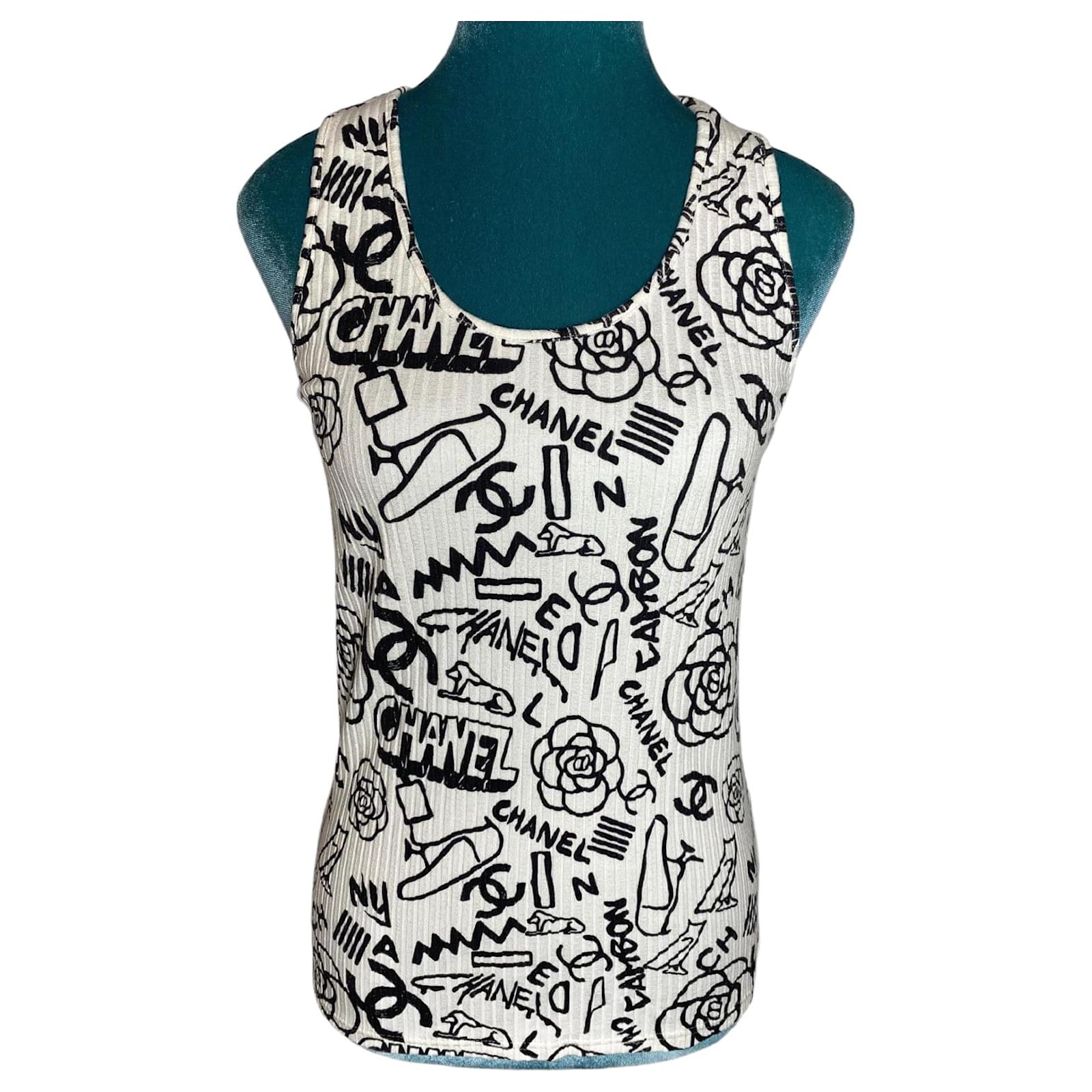 Chanel 19A Paris-New York Egypt Graffiti Tank Top Size FR 36 Black