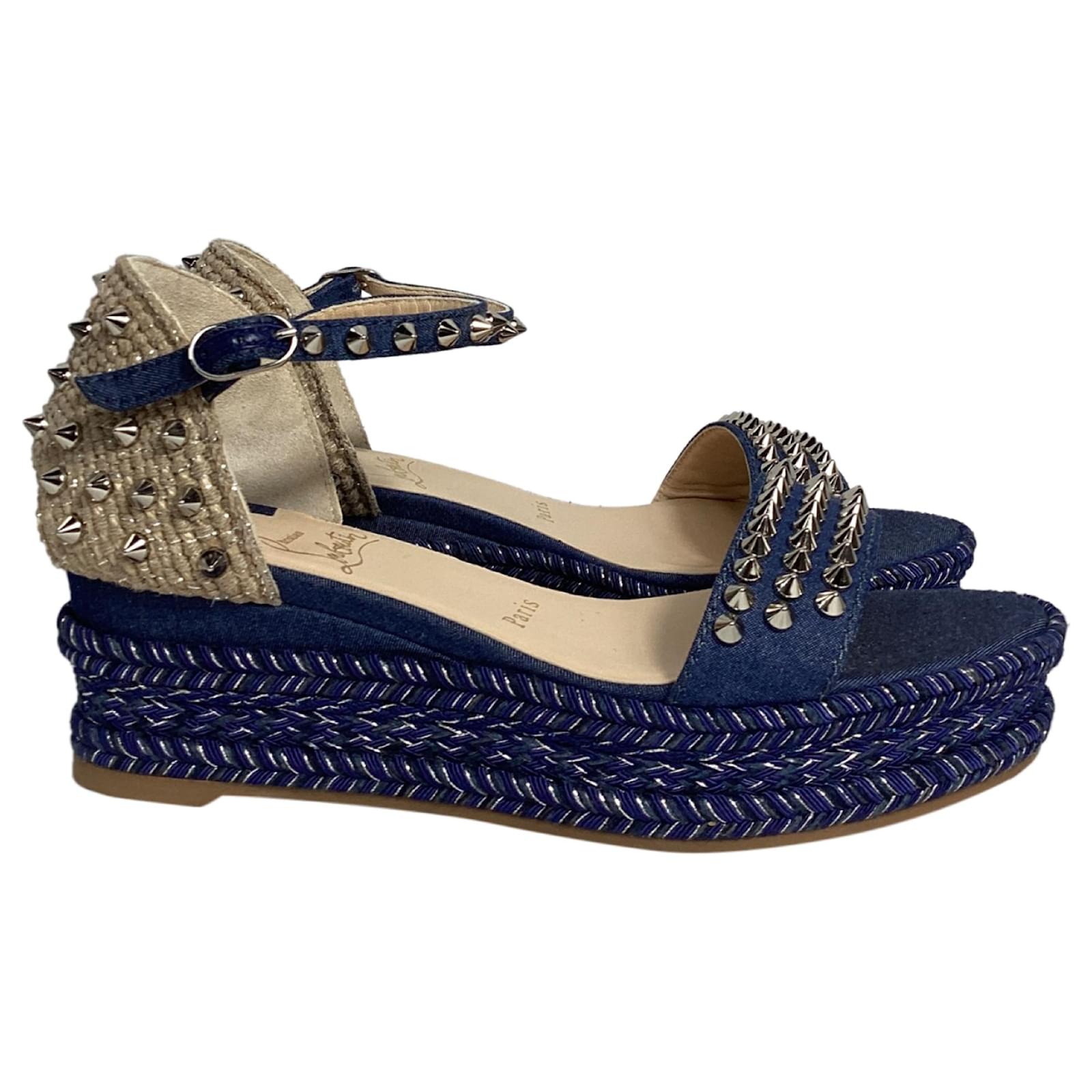クリスチャンルブタン　パンプス　madmonica Christian Louboutin Madmonica 120 Blue Denim Platform Wedge