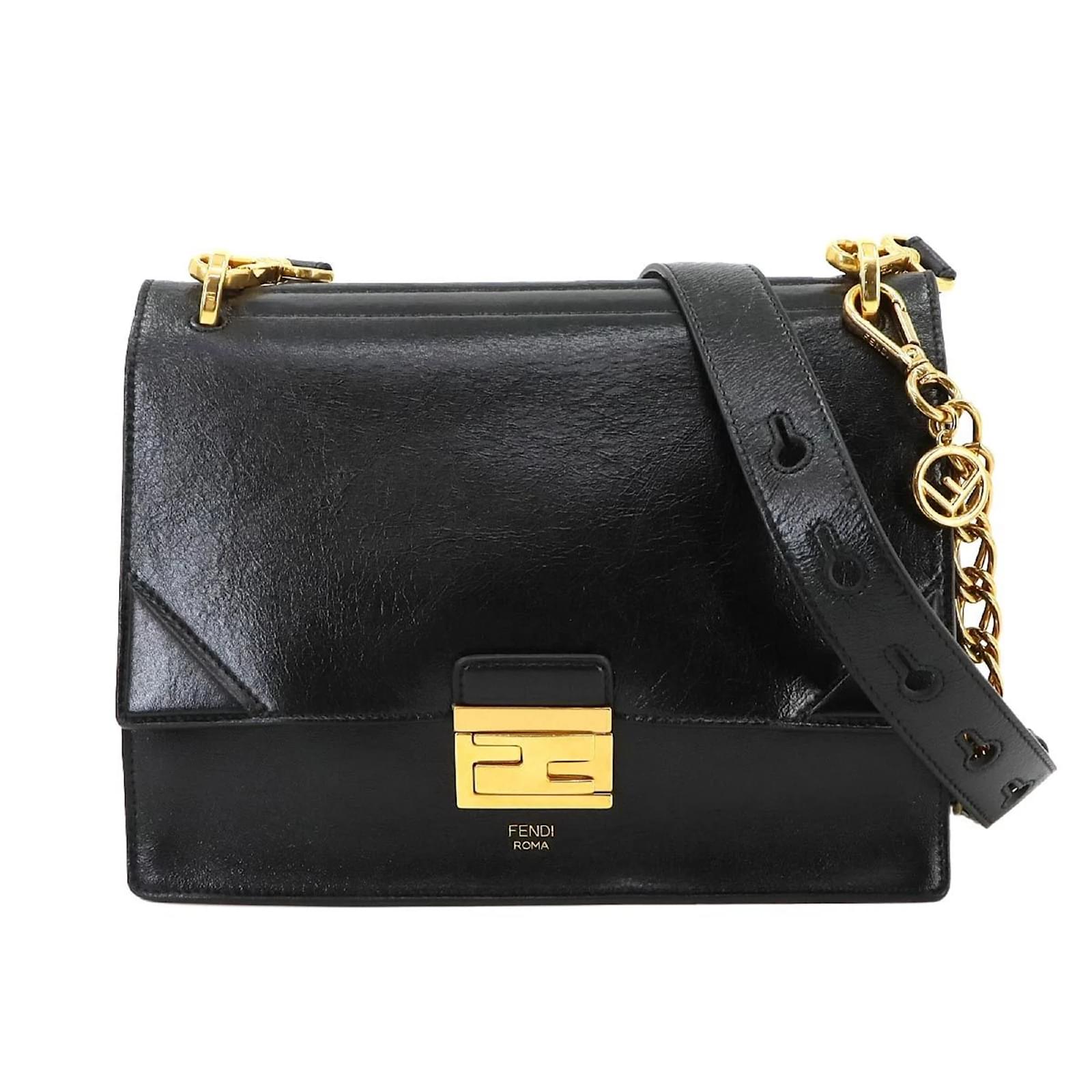 Fendi Can You 2way Chain Hand Shoulder Bag Black Leather ref 