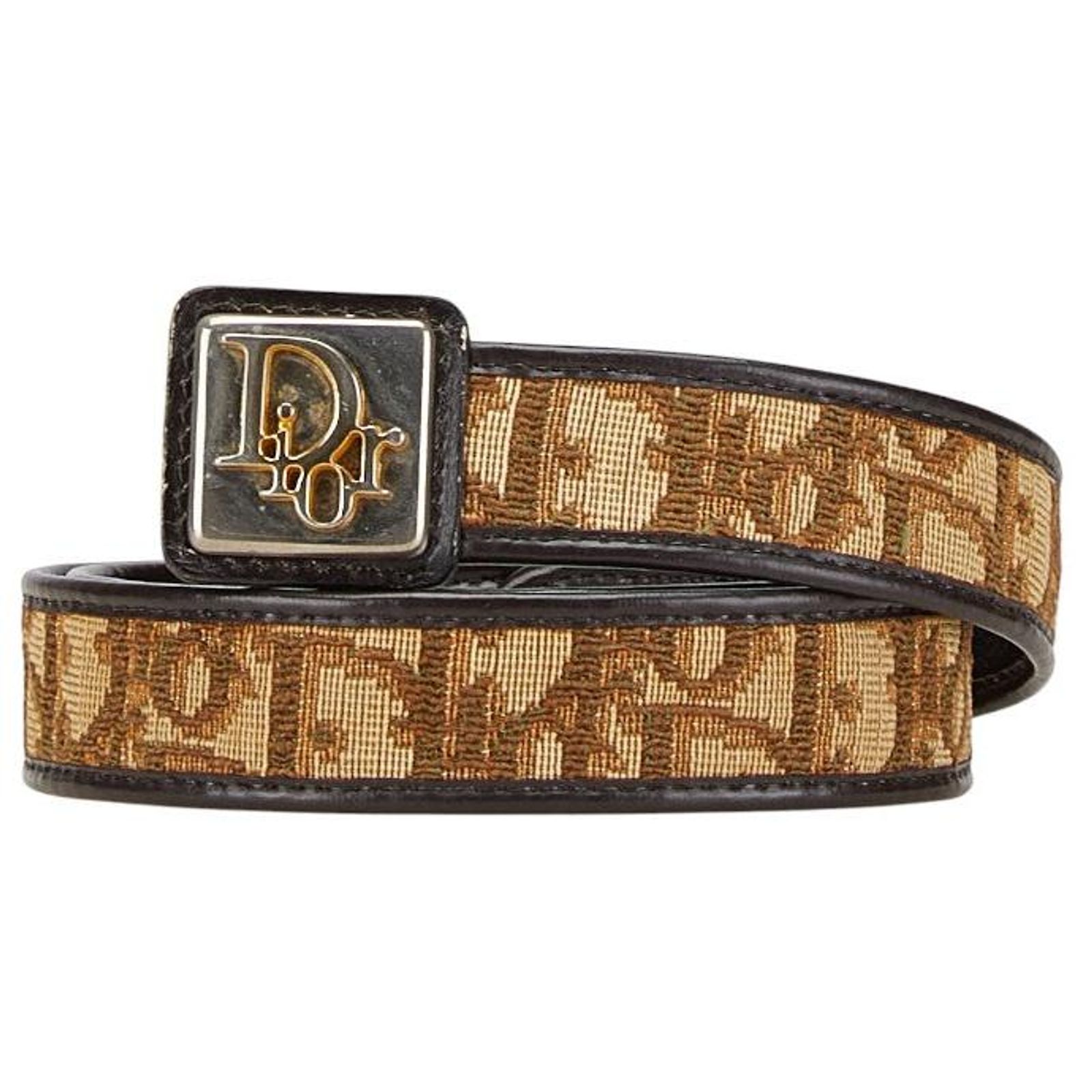 Christian Dior Dior Trotter Canvas Leather Belt Beige Brown 