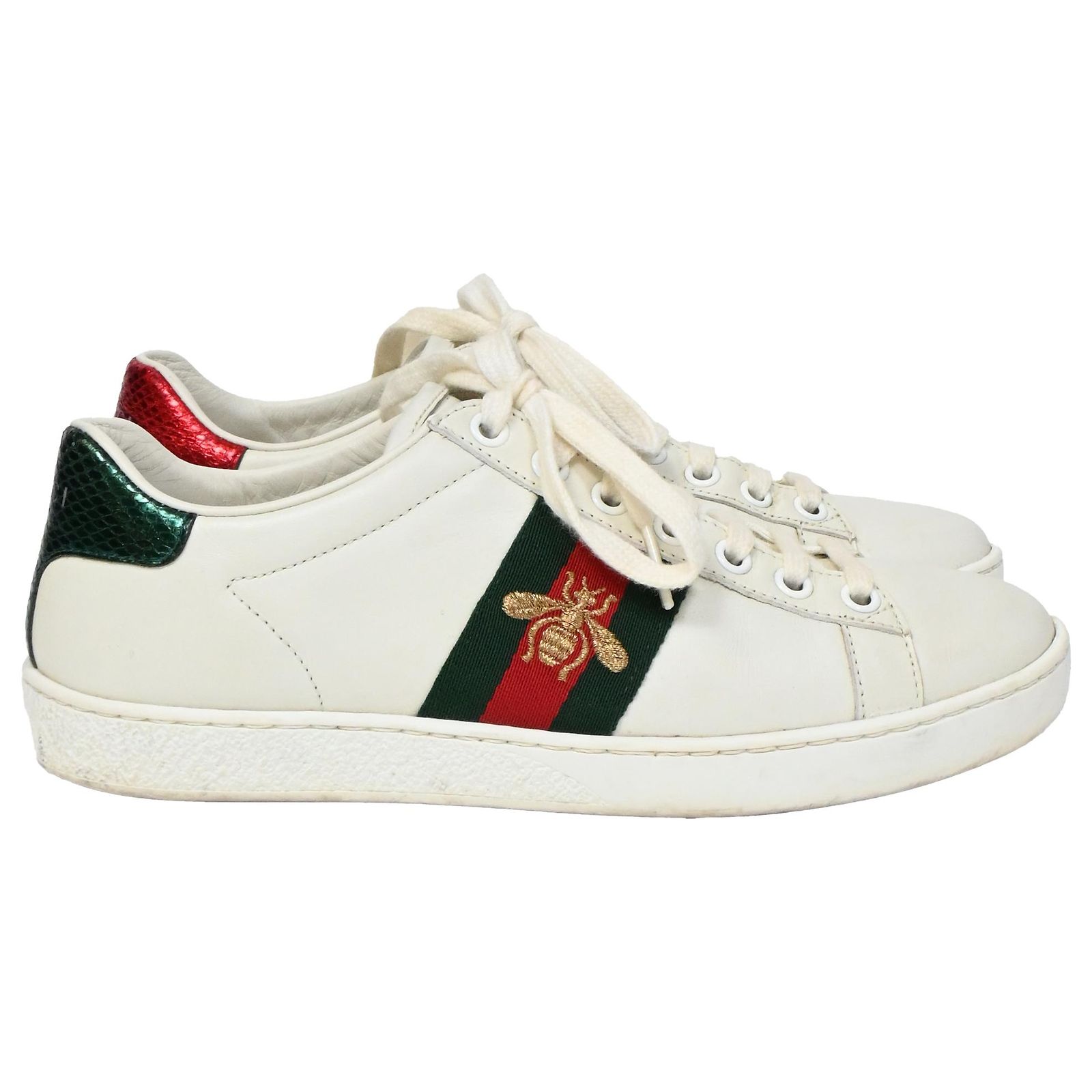 Gucci Women\'s Ace Embriodered Sneaker with Bee in White Leather Gucci Ace Crystal & Bee Leather Web bands Sneakers Women main image 4
