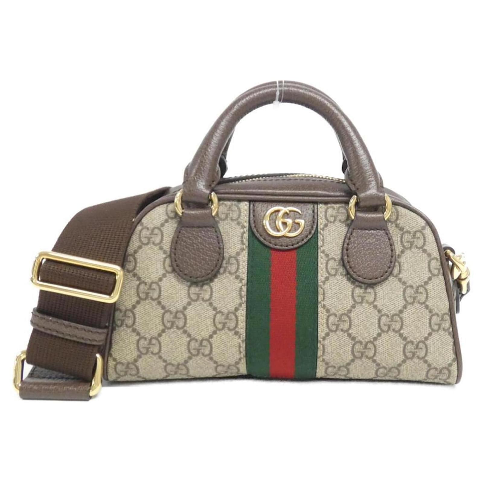 Gucci Ophidia Boston Bag Brown Beige Leather Cloth ref