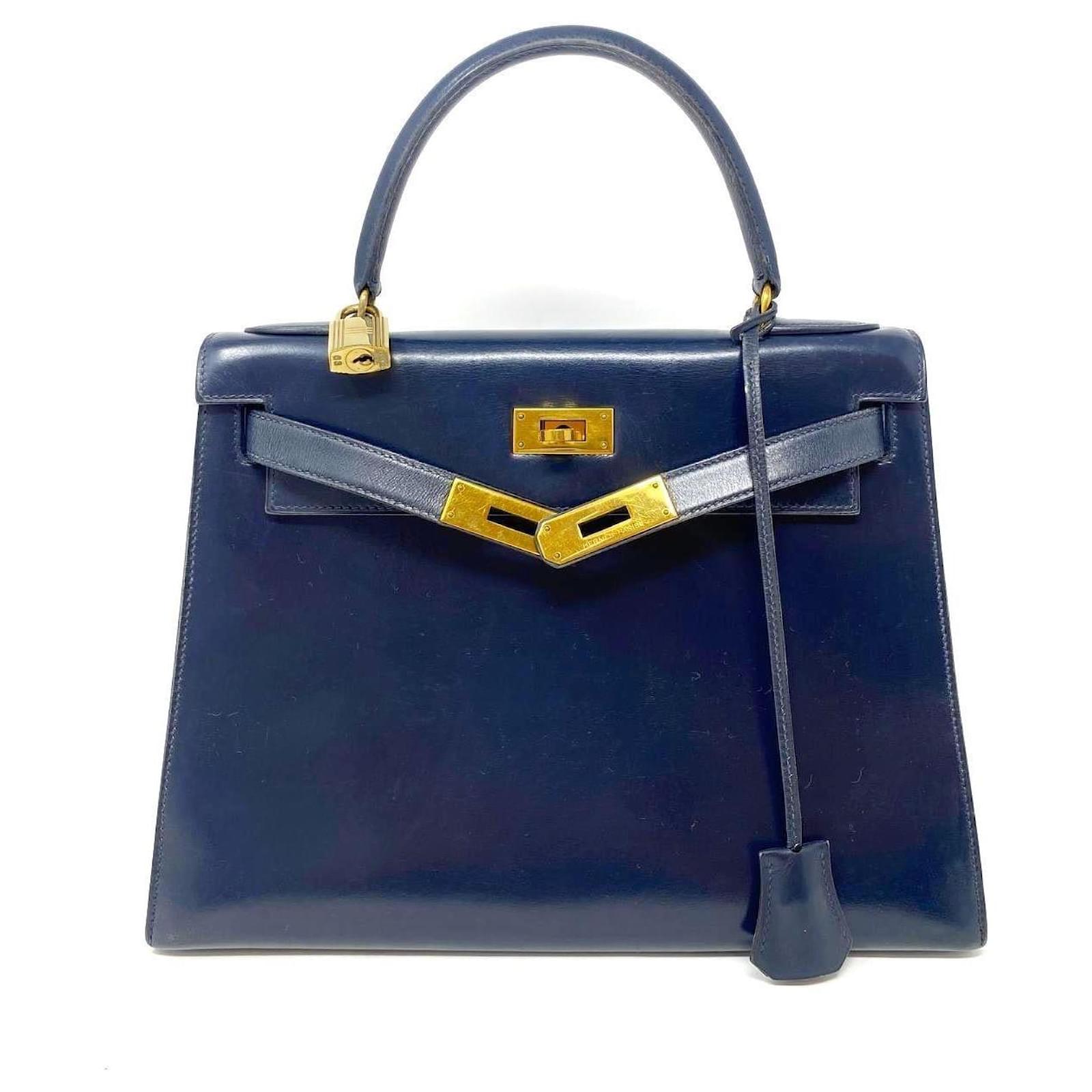 Hermès Hermes Kelly 28 Tasche Sellier aus Midnight Blue Box-Leder