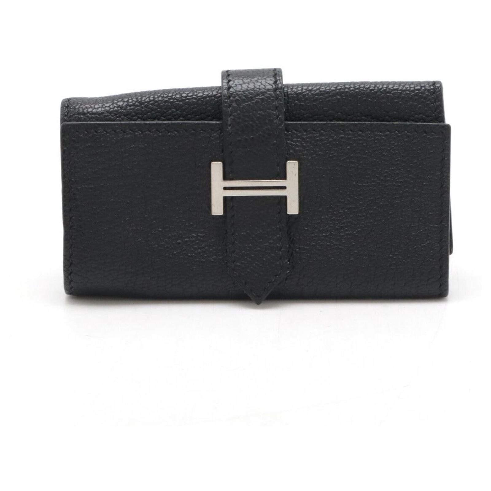 Porte-clés Hermès Béarn étui U En Cuir Chèvre Bleu Brume - Occasion, état Correct