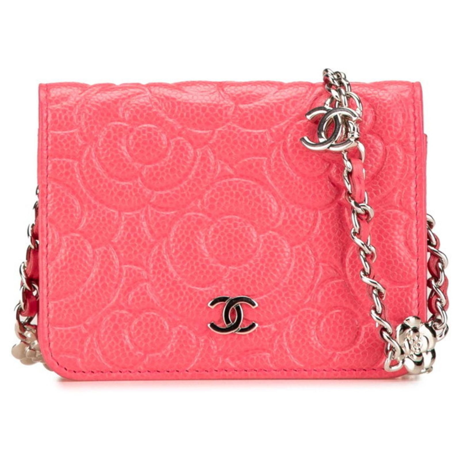 Chanel Camellia Coco Mark Chain Wallet Mini Shoulder Bag Pink Leather ...