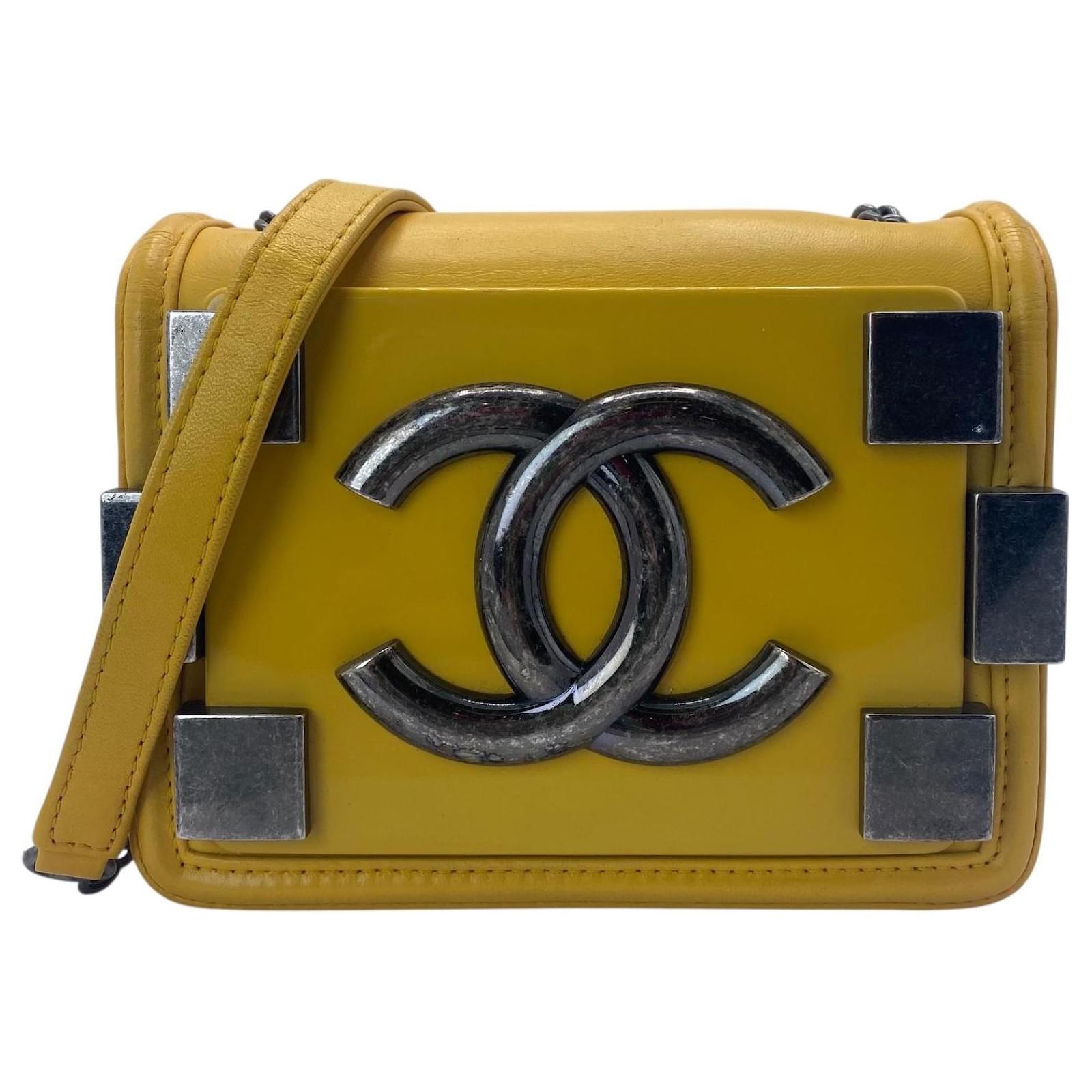 Chanel 13A Yellow Lambskin Boy Brick Lego Plexiglass Flap Bag Leather ...
