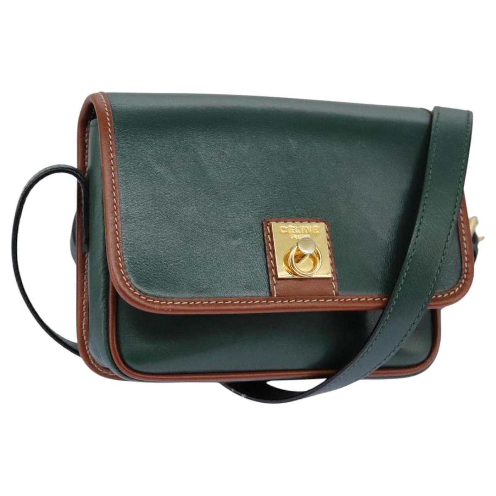 Céline CELINE Shoulder Bag Leather Green Brown gold Auth