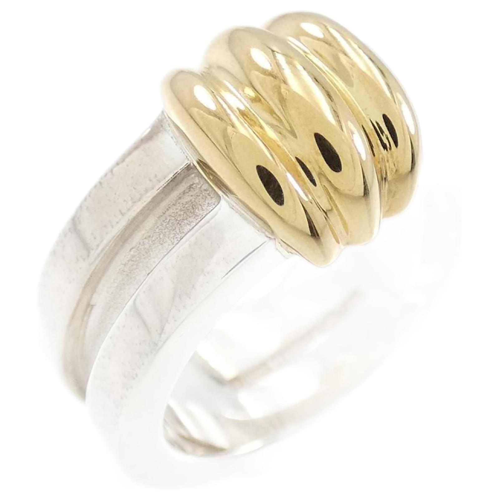 Tiffany & Co Tiffany 925 750YG Band Ring Silvery Golden Silver  