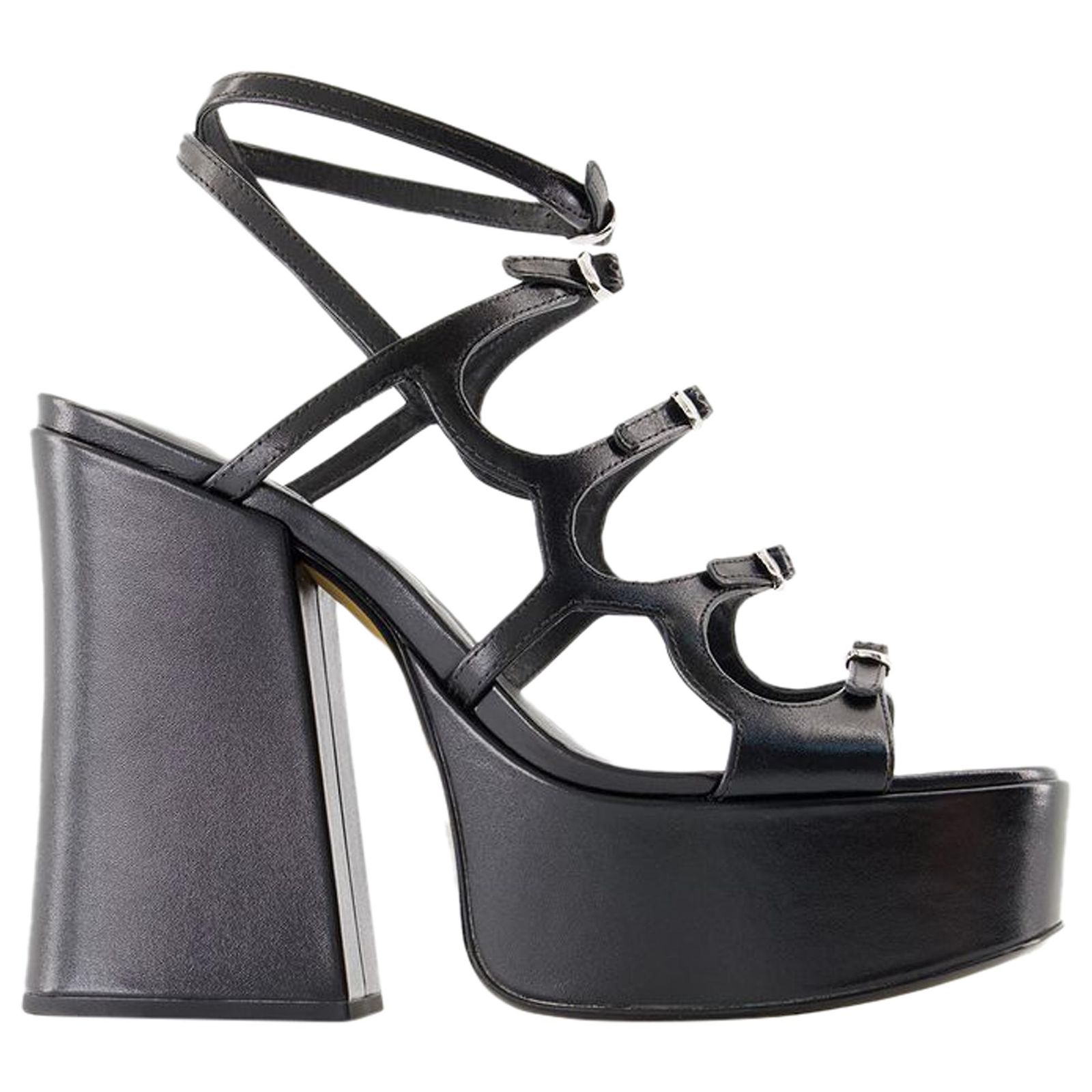 Escarpins à Plateforme OLCAY GULSEN SKYHIGH Avec Sangle Cheville - Cuir Noir, Taille 40