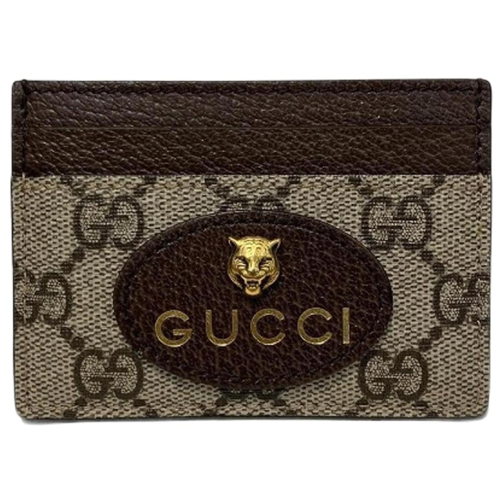 Gucci GG Supreme Neo Tiger Head Card Case Brown Yellow Leather ref