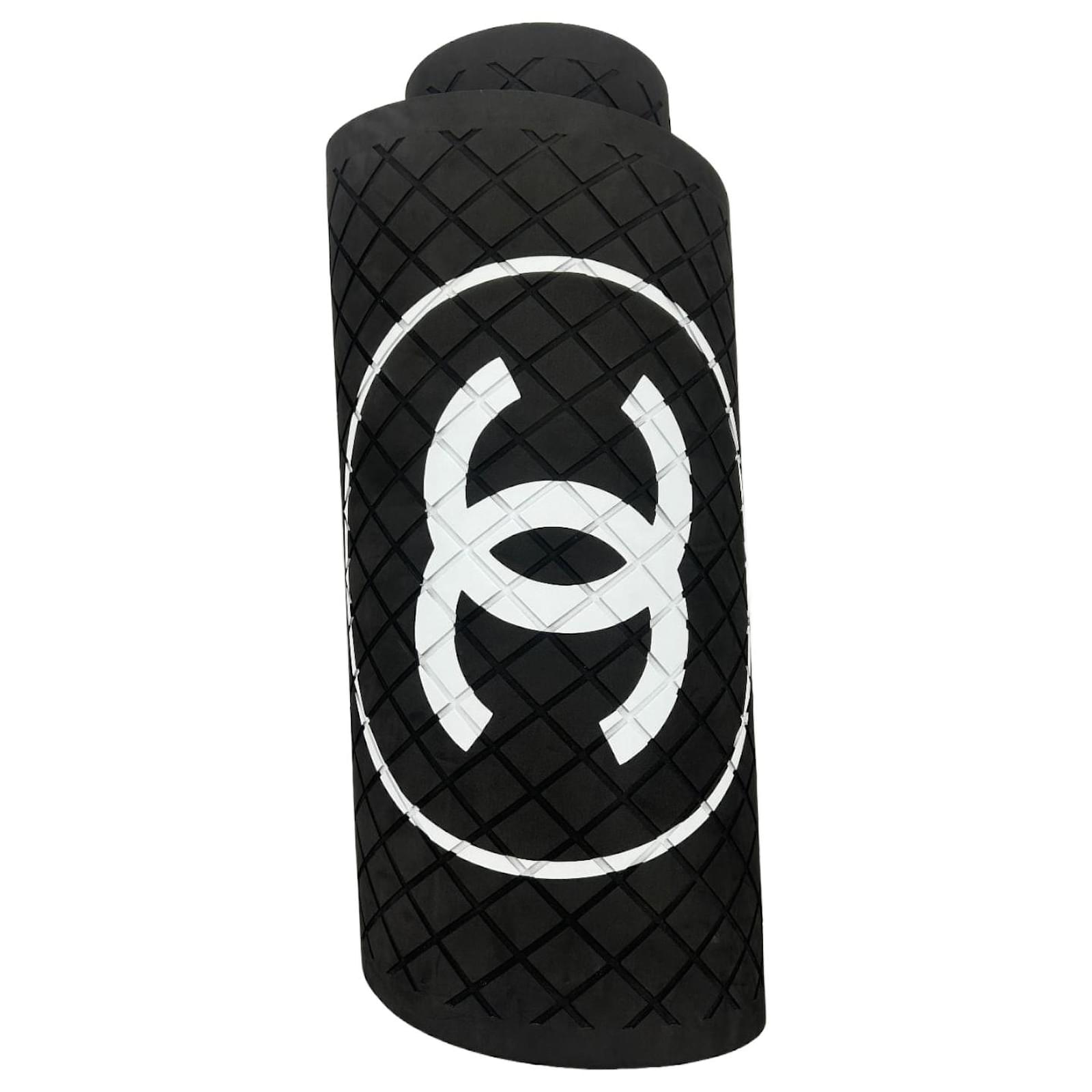 Chanel yoga mat black with CC logo White Silver hardware Polyester