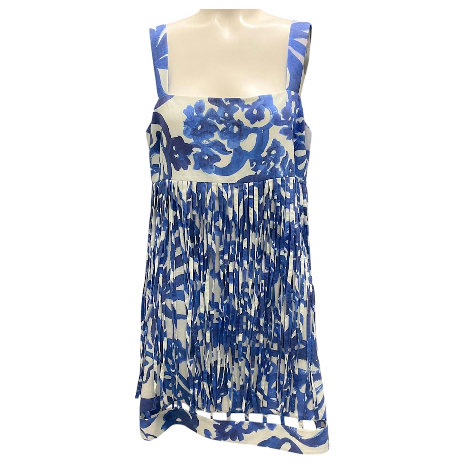 Alexis Blue / White Anika Linen and Cotton Mini Dress ref.JC2034880 (Sold) 