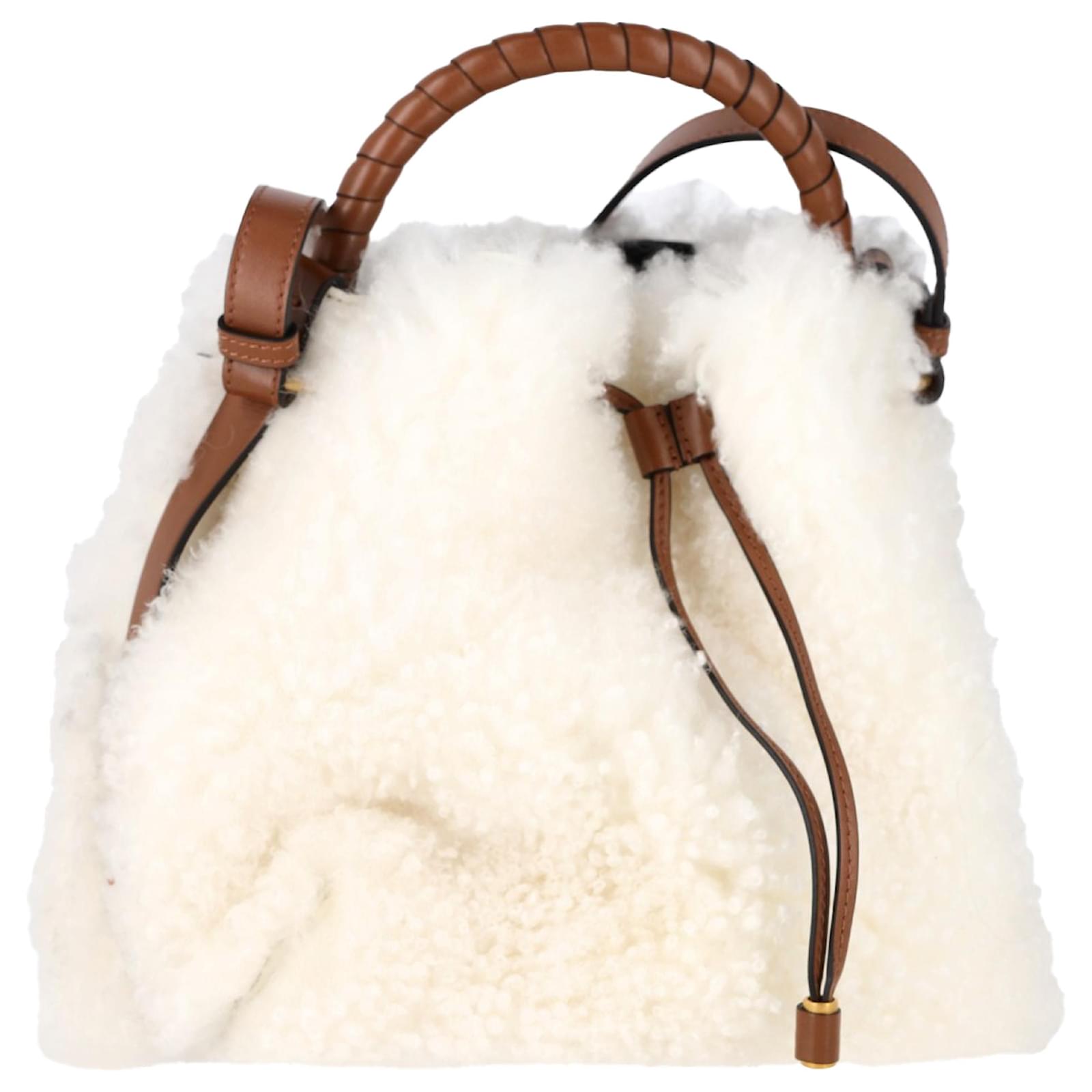 Chloé Marcie Small Bucket Bag in White Shearling Cream Fur