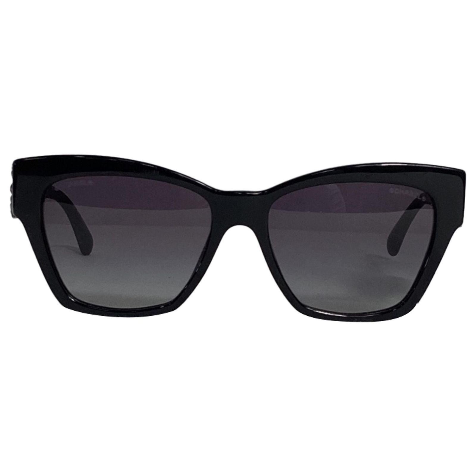 Chanel 5456-Q-A Square Cat Eye CC Sunglasses in Black Acetate 