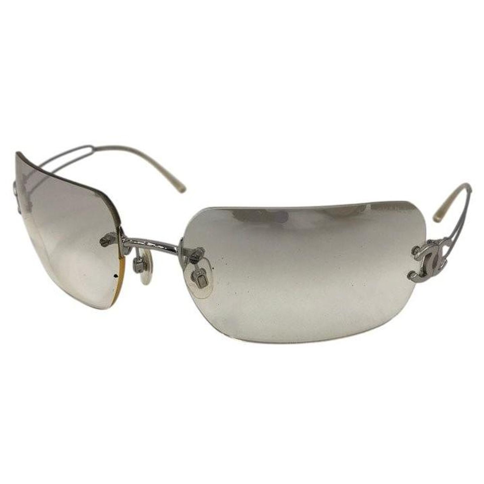 Chanel CC Logo Silver Clear Rimless Sunglasses 4068 Silvery