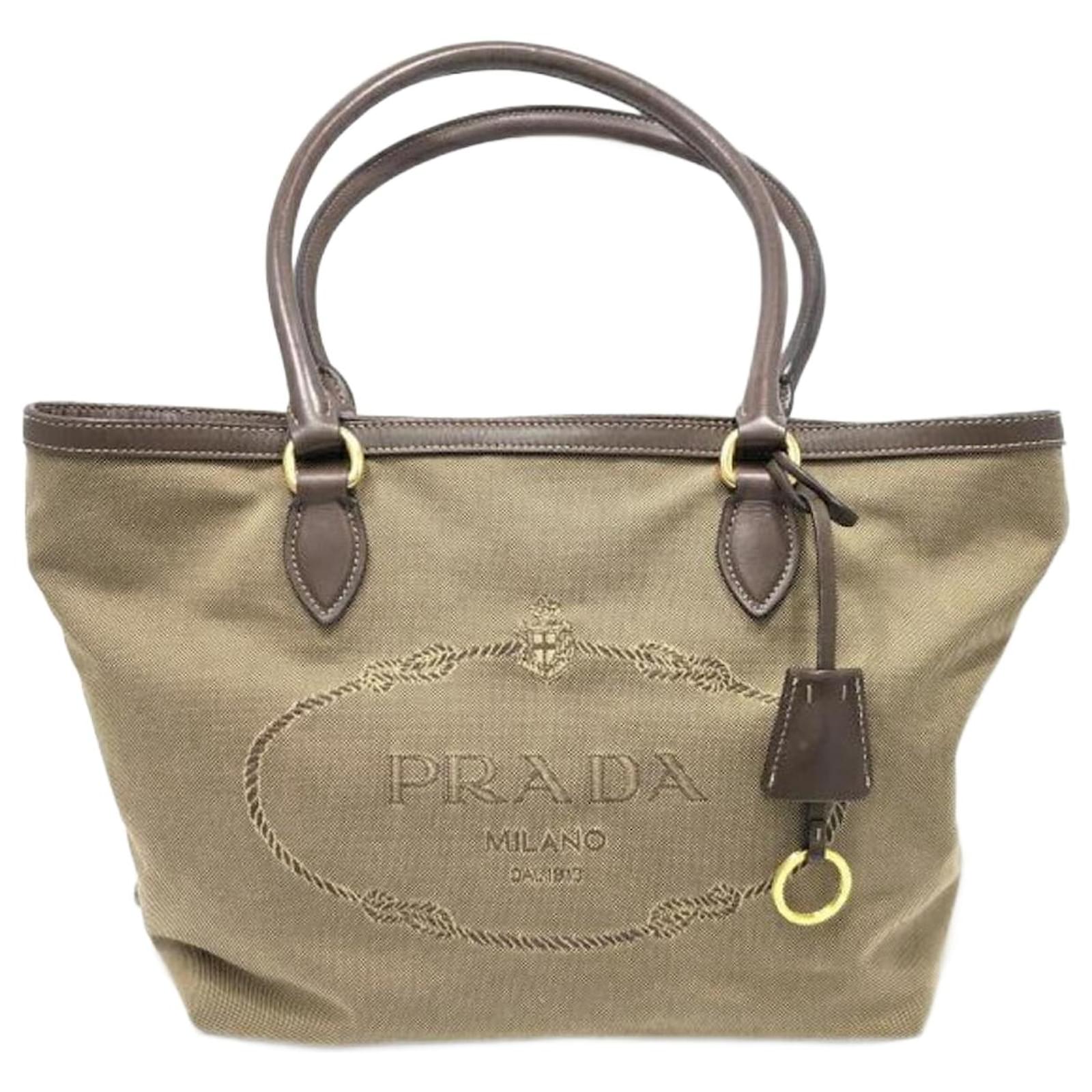 Prada Logo Jacquard Tote Bag Blue Leather ref.2050306 - Joli