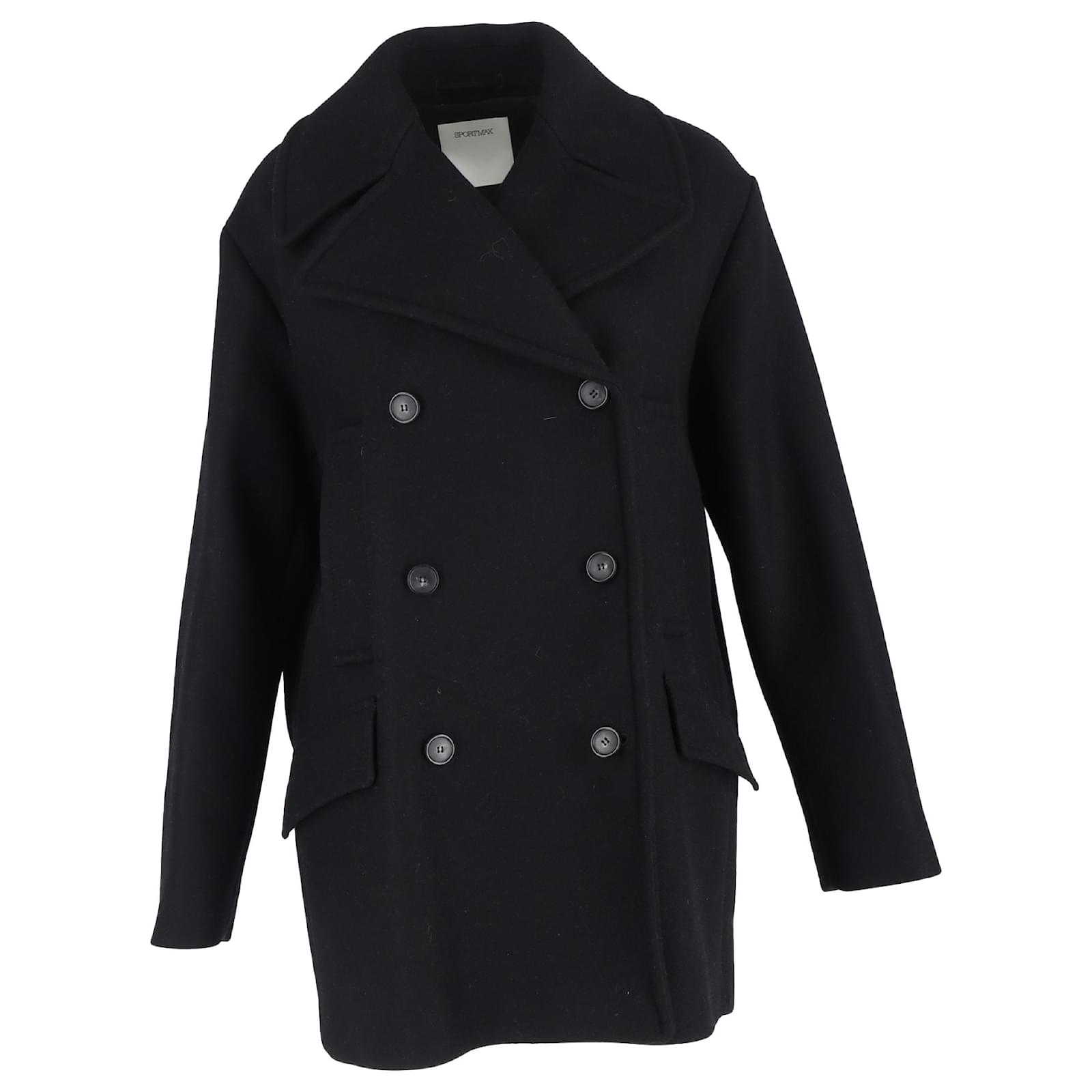 Max Mara Sportmax Double-Breasted Peacoat in Black Wool ref