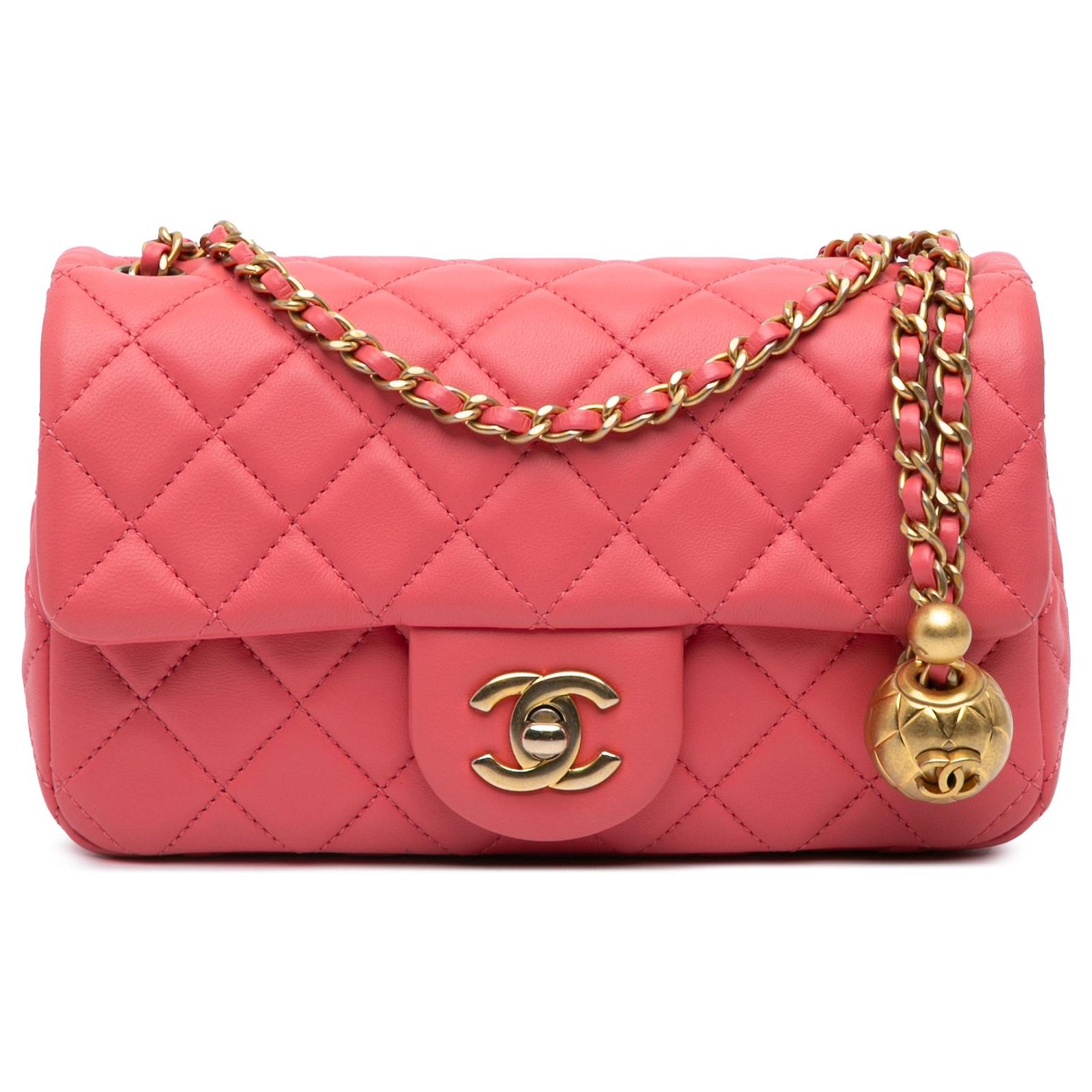 Chanel Pink Mini Rectangular Lambskin Pearl Crush Flap Leather ref ...
