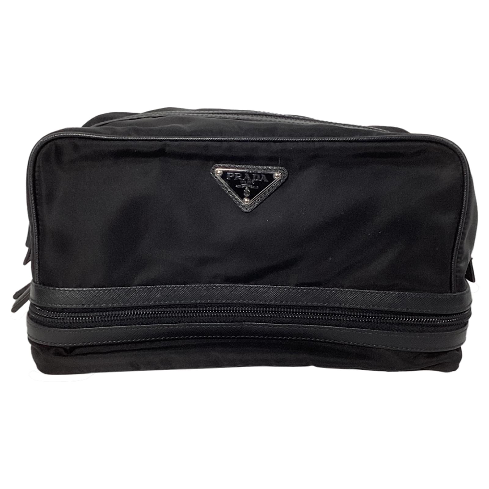 Kosmetiktasche aus schwarzem Nylon mit Prada-Logo-Plakette ref
