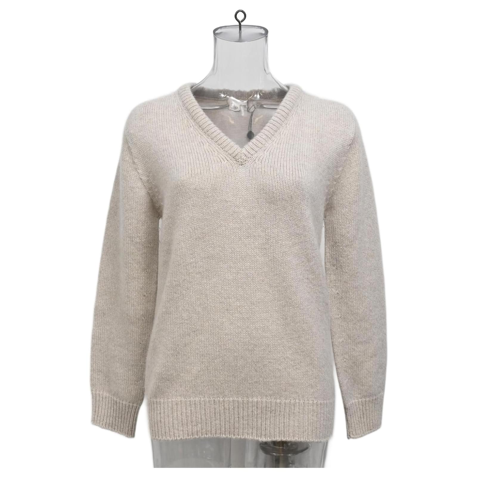 Céline Celine V-neck Sweater in Beige Cashmere Wool