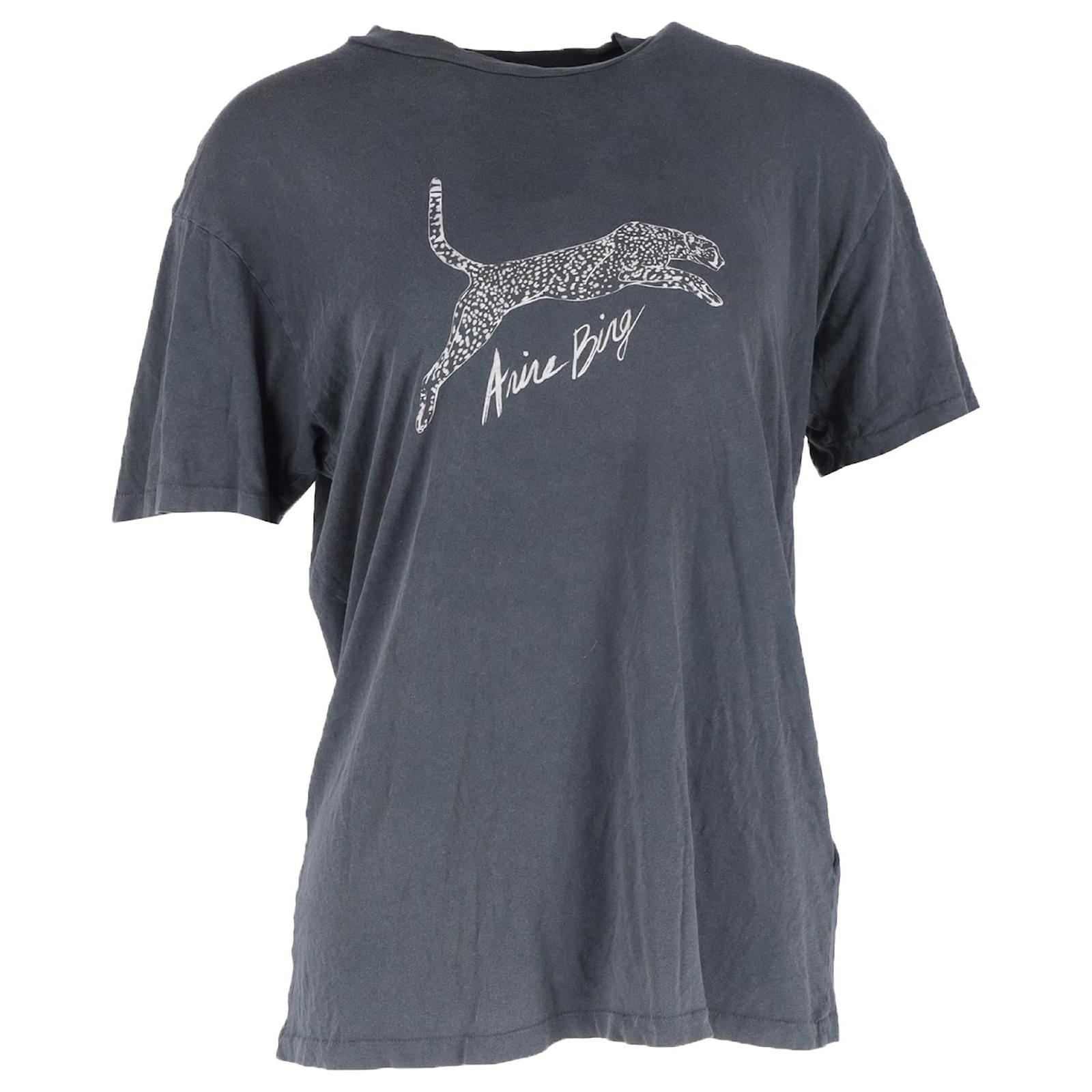 Anine Bing Walker Spotted Leopard Tee in Grey Cotton ref