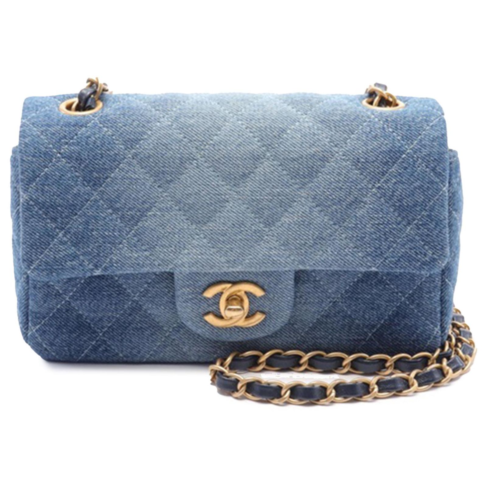 Chanel Blue Mini Rectangular Quilted Washed Denim Flap Cloth ref ...