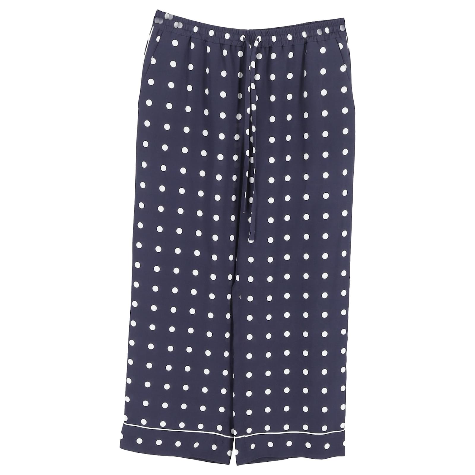 Valentino Garavani Polka Dot Cropped Pajama Pants in Navy Blue
