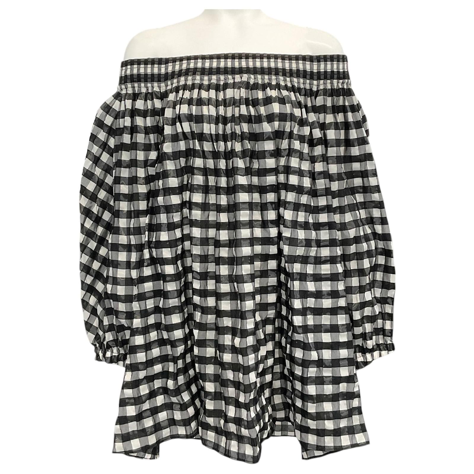 Alaa Alaia Black / White Gingham Check Off Shoulder Dress (Sold) - Joli  Closet