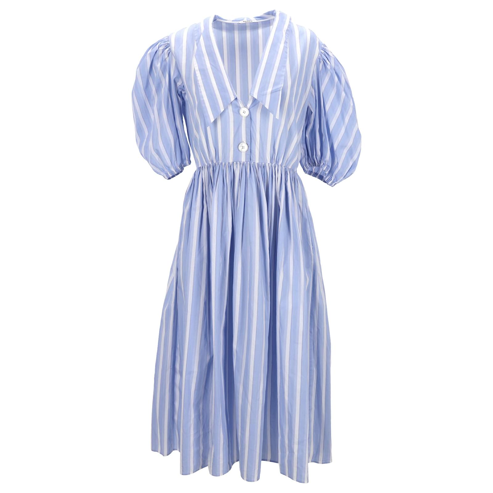 Abito midi a colletto oversize a righe Miu Miu in cotone blu Blu