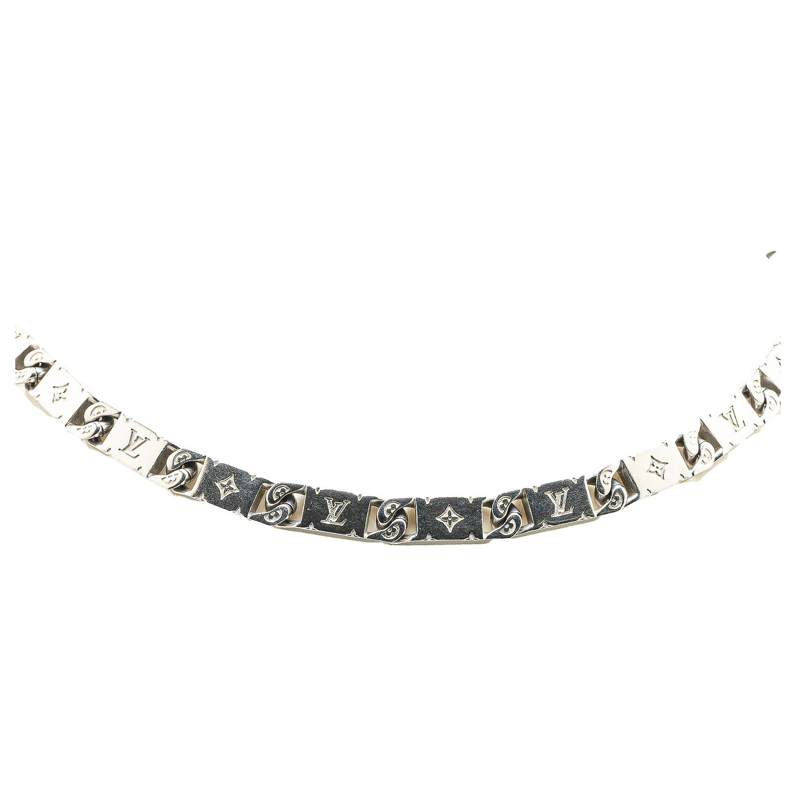 Louis Vuitton Silver Stainless Steel Monogram Tied Up Necklace 