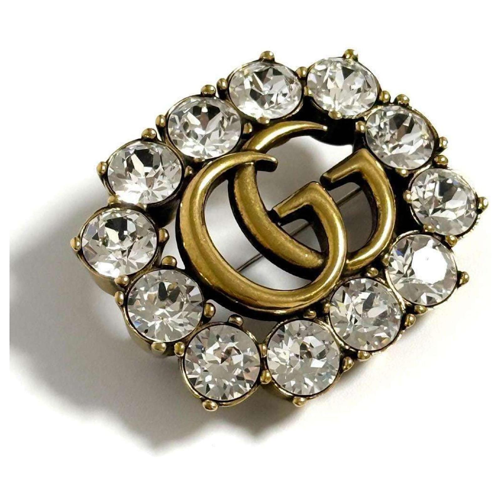 Gucci Women's Metal Double G Brooch Badge with Crystals ref