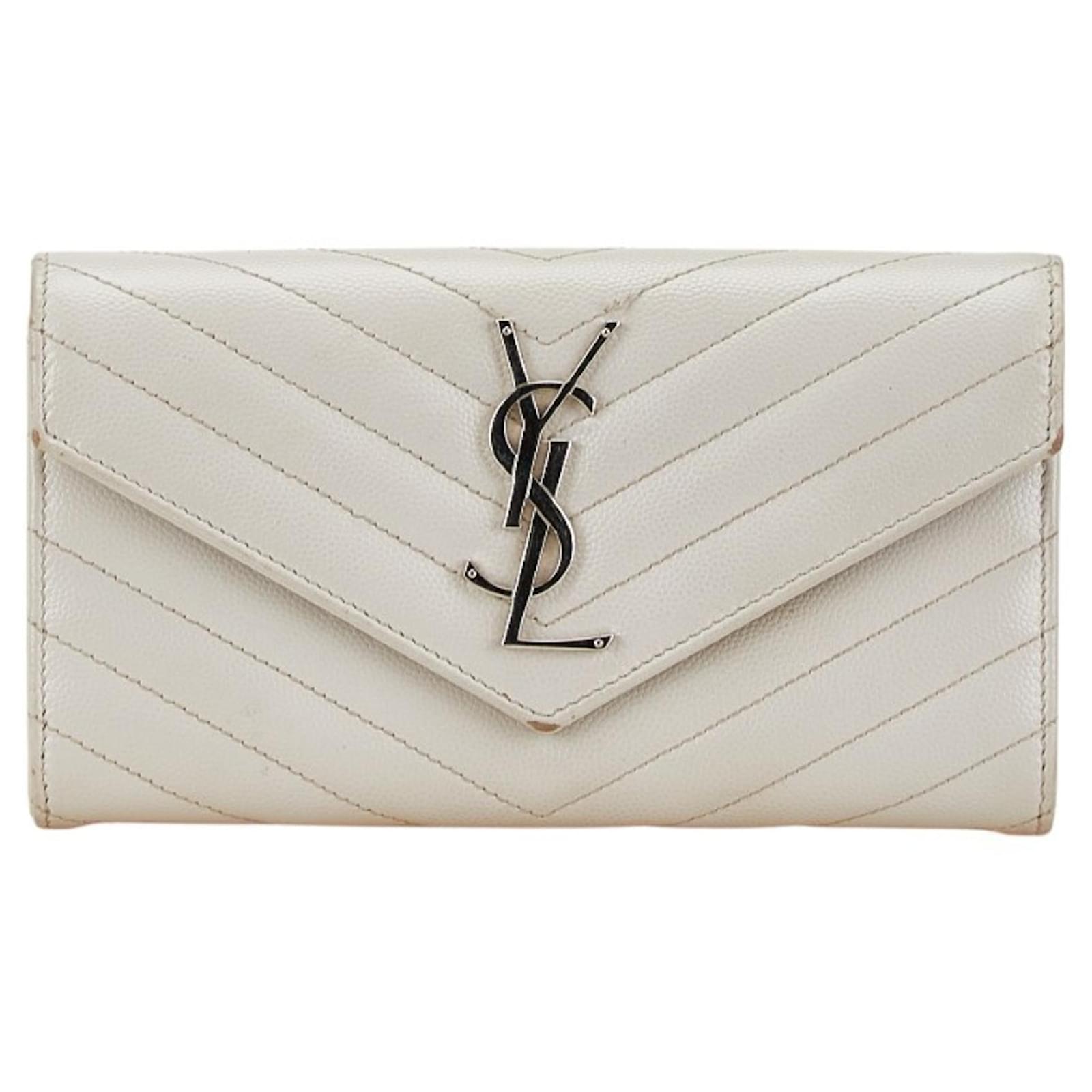 Saint Laurent Cassandra V-Stitch Long Wallet White Leather ref