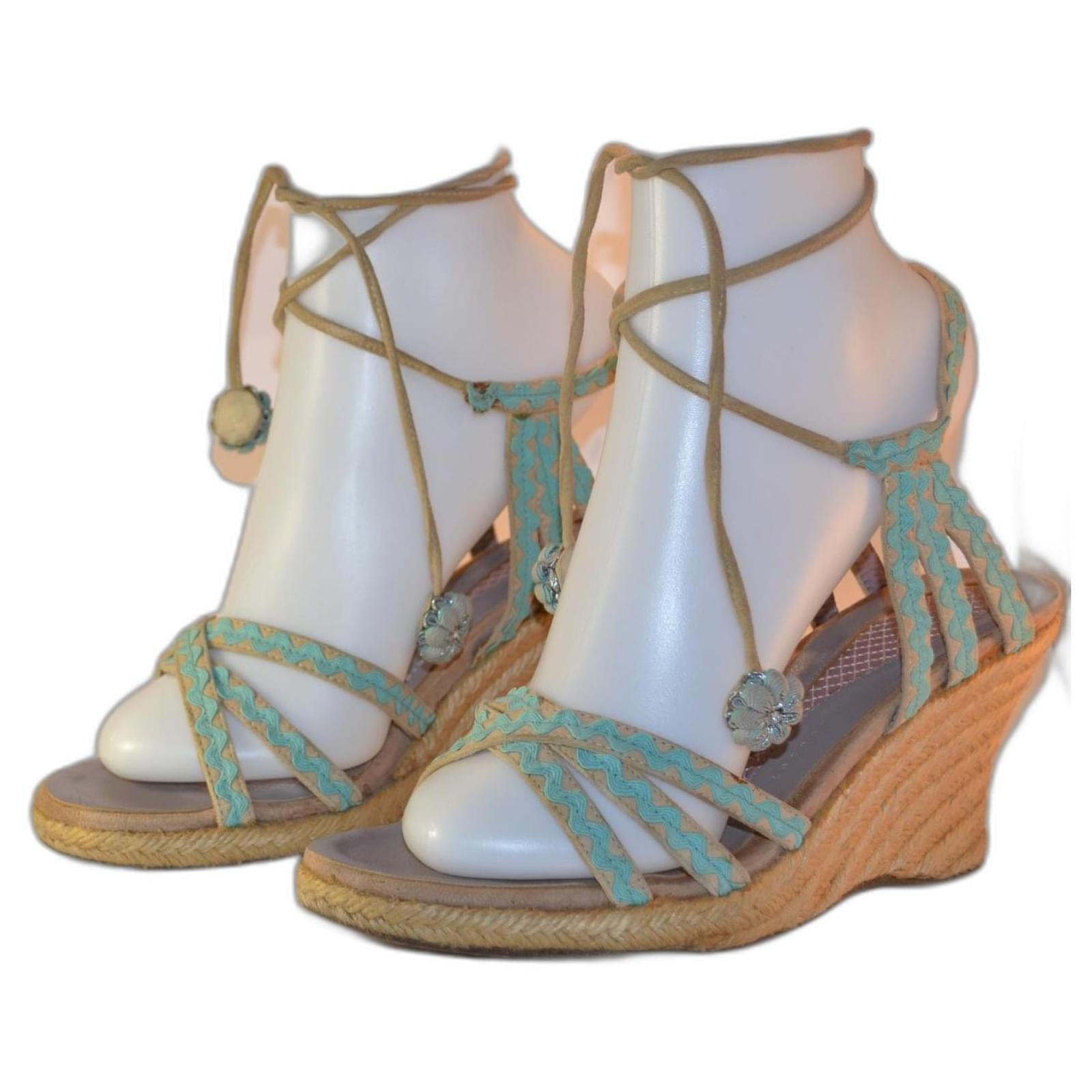 Anya Hindmarch sandals Beige Turquoise Cloth ref 2091724 Joli Closet