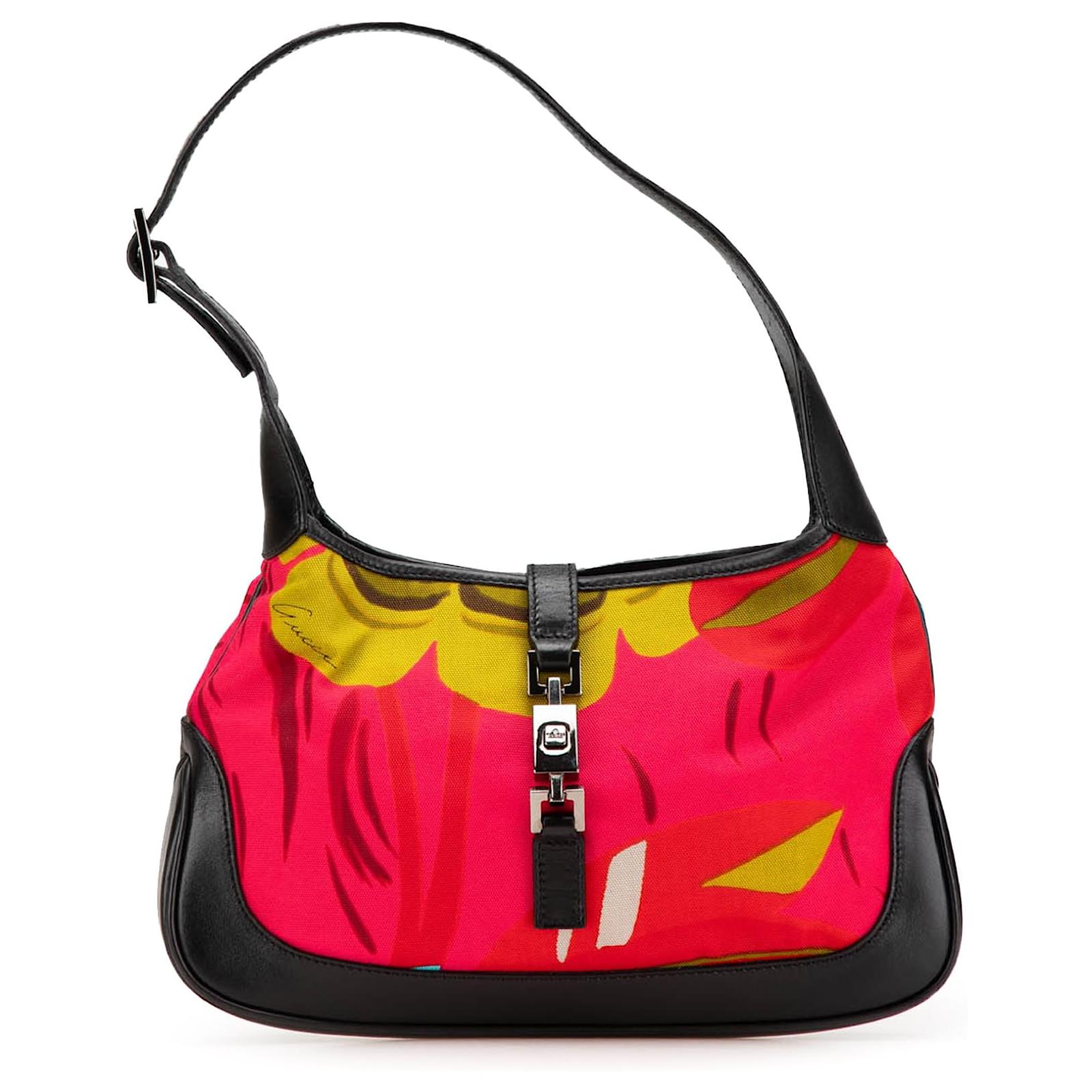 年代美品 GUCCI 1999FW JACKIE VELVET SHOULDER Gucci Red Printed Canvas Jackie Shoulder Bag Pony-style