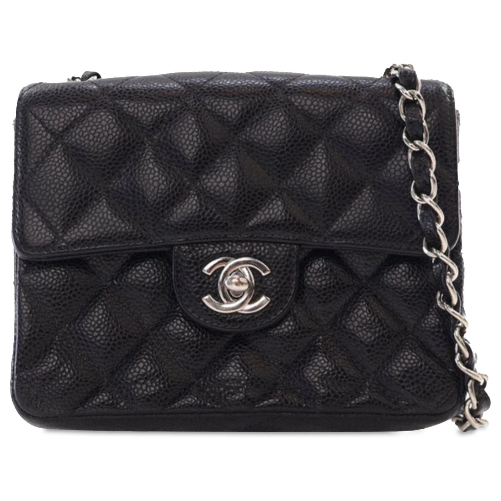 Chanel Black Mini Square Classic Quilted Caviar Flap Leather ref ...