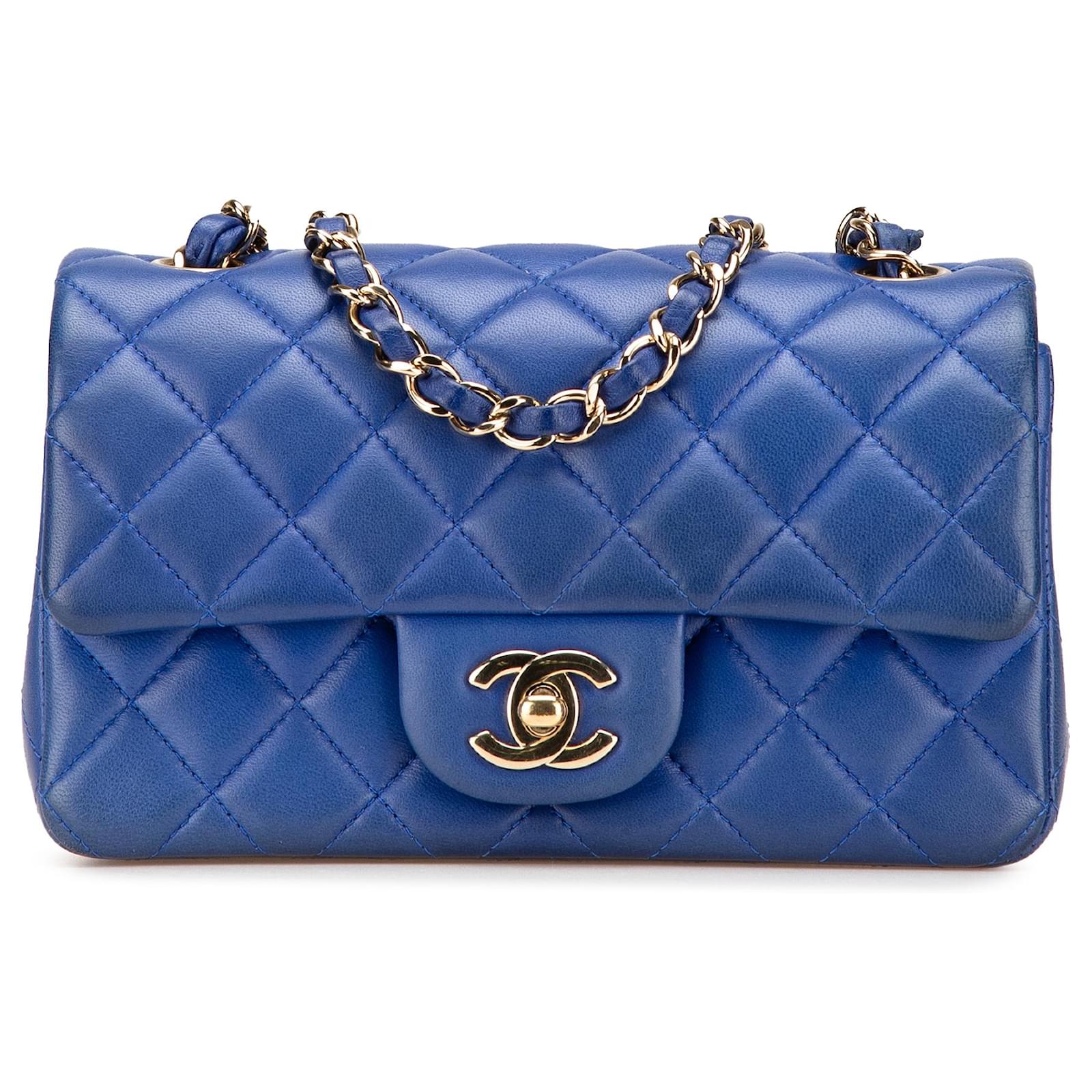 Chanel Blue Mini Rectangular Classic Lambskin Single Flap Leather ref ...