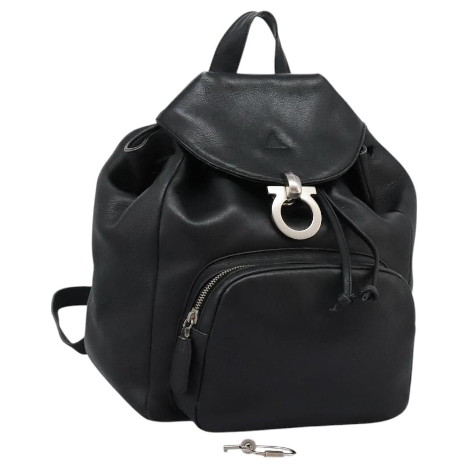 Salvatore Ferragamo Gancini Backpack Leather Black Silver