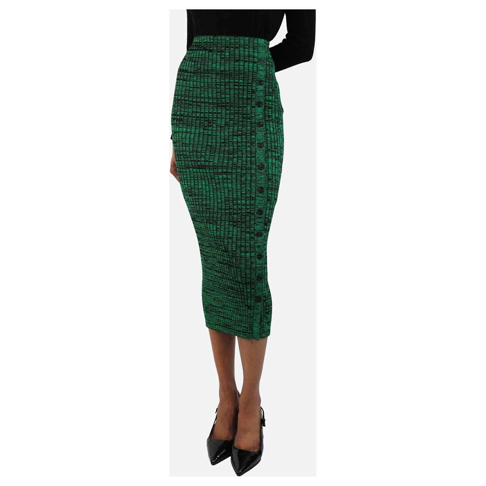 Self portrait Green and black button rib-knit midi skirt - size S Viscose  ref.JC2123549 (Sold) - Joli Closet