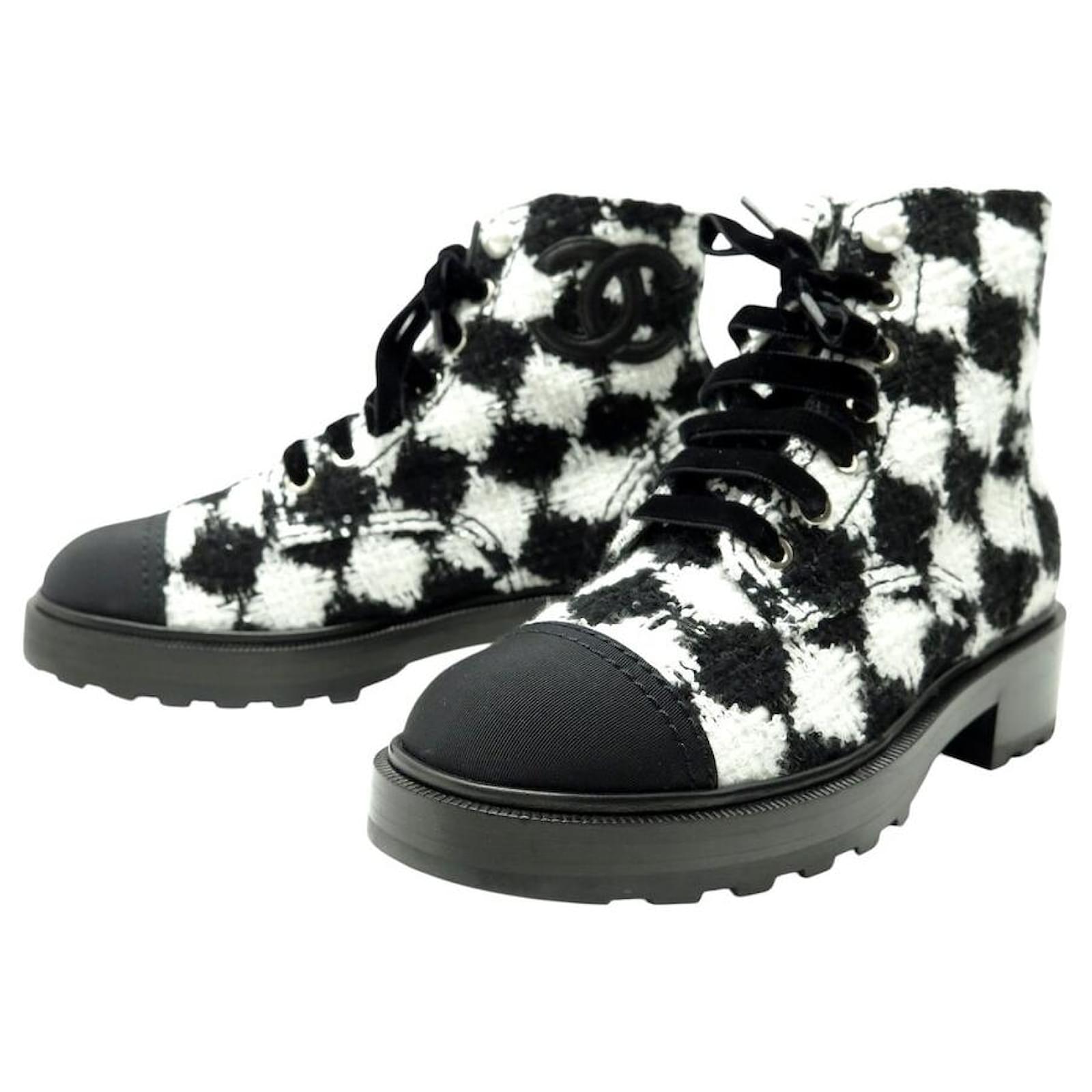 NINE CHANEL COMBAT BOOTS G35154 TWEED AND SEQUINS